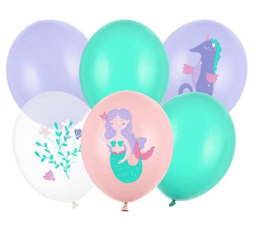 Balony urodzinowe SYRENKA 30 cm zestaw 6 szt na urodziny dla dzieci
