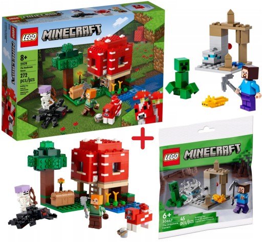 LEGO MINECRAFT Dom w grzybie + Jaskinia Klocki LEGO Oryginalne NOWE