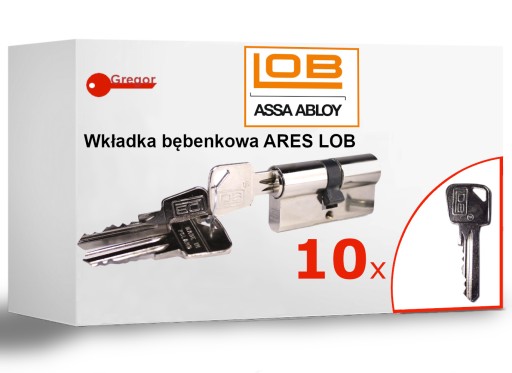 .10 KLUCZY. Wkładka bębenkowa zamek 40/40 nikiel satyna+ 10 kluczy LOB ARES