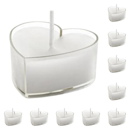 Świeczki Serca Serduszka Białe Randka SPA Podgrzewacze 4cm Ozdoby 10 sztuk