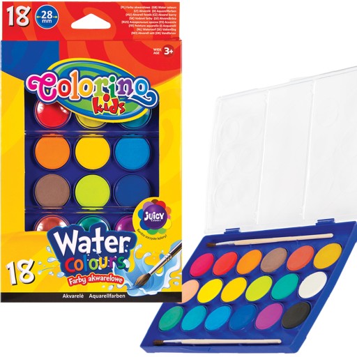 FARBY AKWARELOWE WODNE COLORINO 18 KOL PĘDZEL DUŻE