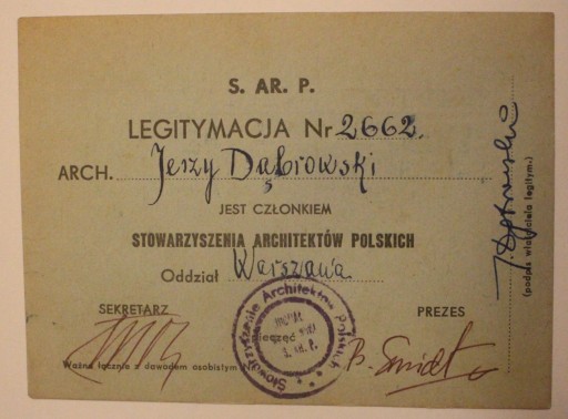 LEGITYMACJA - STOWARZYSZENIE ARCHITEKTÓW POLSKICH