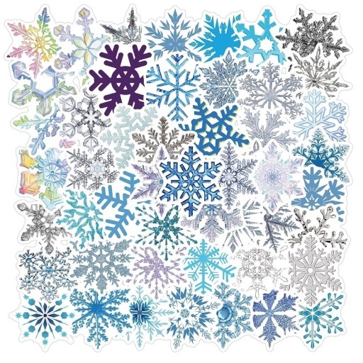NAKLEJKI wodoodporne MIX ŚNIEG ŚNIEŻYNKI 50 SZT