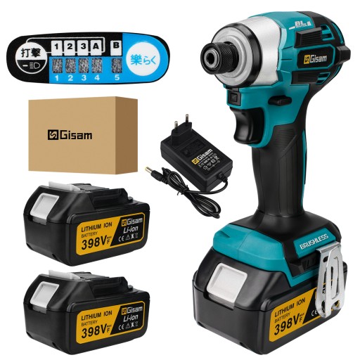 1/4'' Brushless Impact Driver Electric Screwdriver 2x3Ah Battery