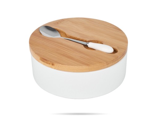 Cukiernica ceramiczna biała z łyżeczką TADAR
