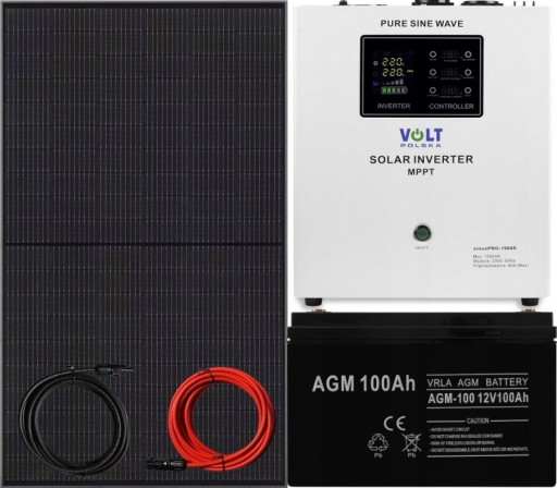 Zestaw Solarny 1500W Panel Słoneczny MPPT 230v AGM 100ah Bateria Akumulator