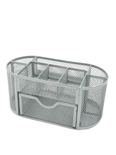 Pen&GO Organizer na biurko z Szufladką przybornik z siatki PG9087 Srebrny