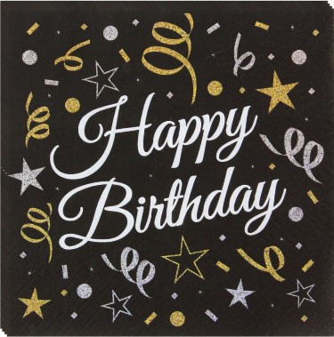 SERWETKI HAPPY BIRTHDAY papierowe urodziny czarne