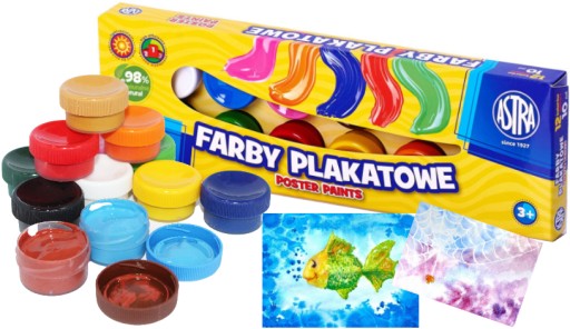 Farby plakatowe ASTRA 12 kolorów 10 ml