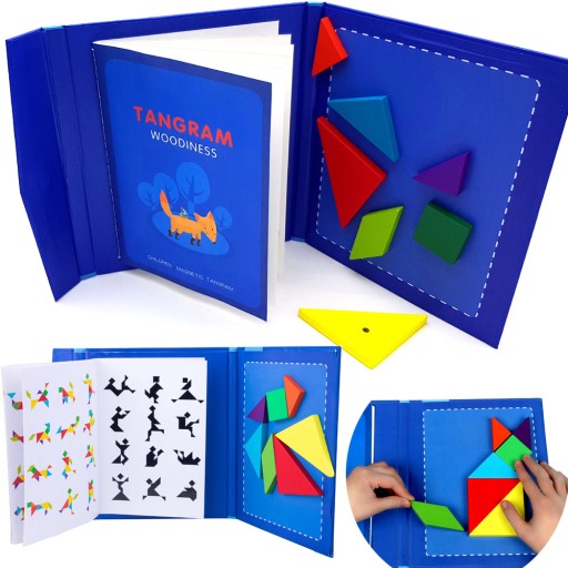 DREWNIANE KLOCKI TANGRAM drewniana układanka Montessori klocki magnetyczne