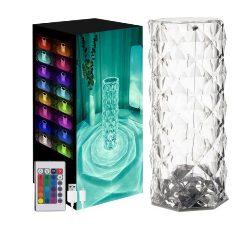 LAMPA KRYSZTAŁOWA LAMPKA LED DIAMENTOWA RÓŻA DOTYKOWA EFEKT RÓŻY HIT RGB