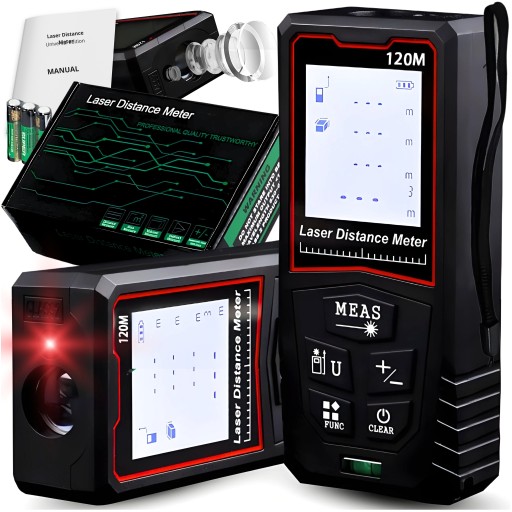 DALMIERZ LASEROWY 120M urządzenie pomiarowe poziomnica LCD + baterie 3szt.
