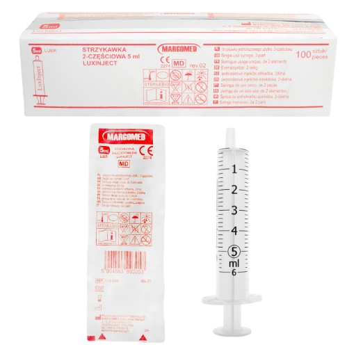 STRZYKAWKA INIEKCYJNA 5ml LUER 2-CZĘŚCIOWA 100 szt