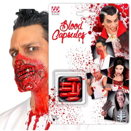 sztuczna KREW w kapsułkach HALLOWEEN przebranie WAMPIR drakula ZOMBIE