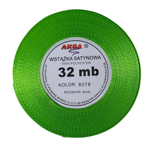 Wstążka satynowa 6mm ZIELONY 8078 32mb