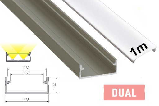 PROFIL LED NA 2 TAŚMY LED DUAL BRĄZOWY 1M + KLOSZ