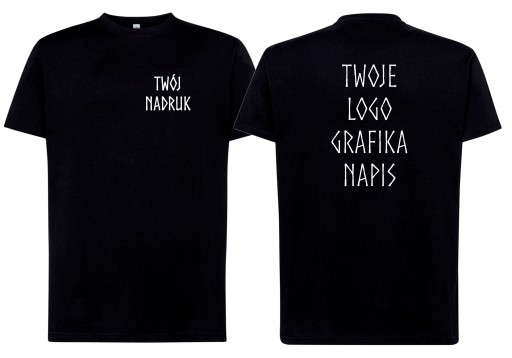 KOSZULKA MĘSKA FIRMOWA LOGO TWÓJ NADRUK GRAFIKA NAPIS PRZÓD + TYŁ 190 G