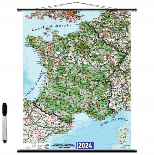Mapa ścienna Kodowo-Drogowa FRANCJI 160x120cm Aktualna 2024