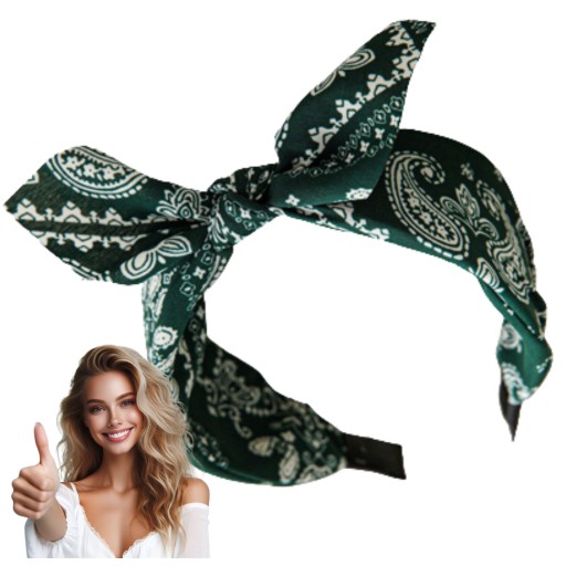 Opaska do włosów SZEROKA na głowę zielona WYGODNA z kokardą pin up MODNA