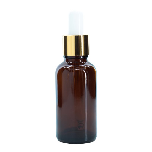 Butelka szklana 30 ml brązowa z pipetą szklaną złoto-białą