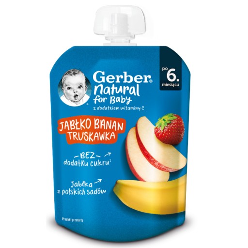 GERBER NATURAL for Baby po 6. miesiącu Jabłko Banan Truskawka Mus Tubka 80g