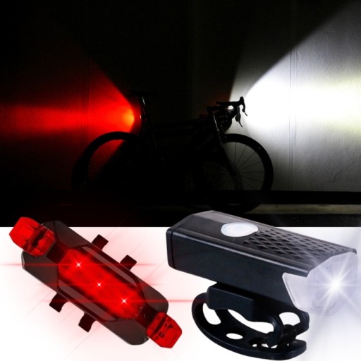 LAMPKA ROWEROWA LED PRZÓD + TYŁ - WODOODPORNA - ZESTAW - CE