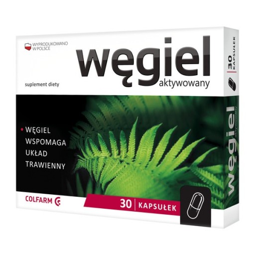 Węgiel Aktywowany, 30 sztuk, kapsułki