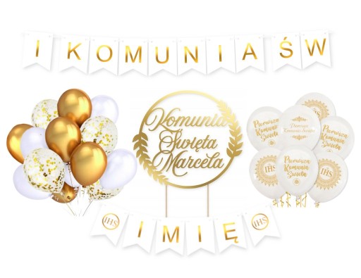 Dekoracje na komunię balony baner topper komunia