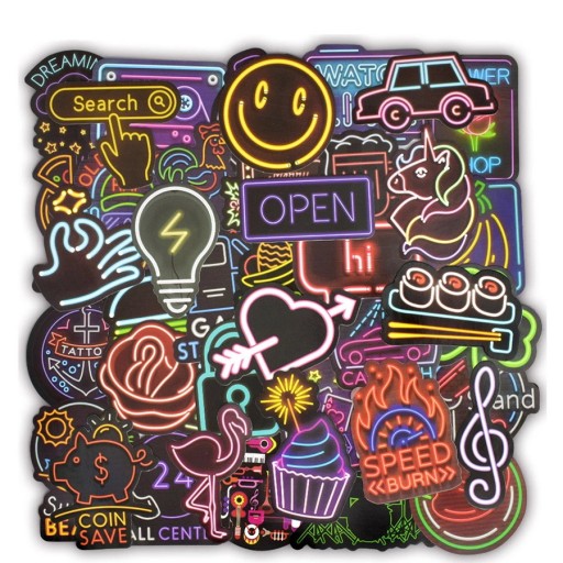 MIX NEON NAKLEJKI WODOODPORNE ZESTAW 50szt