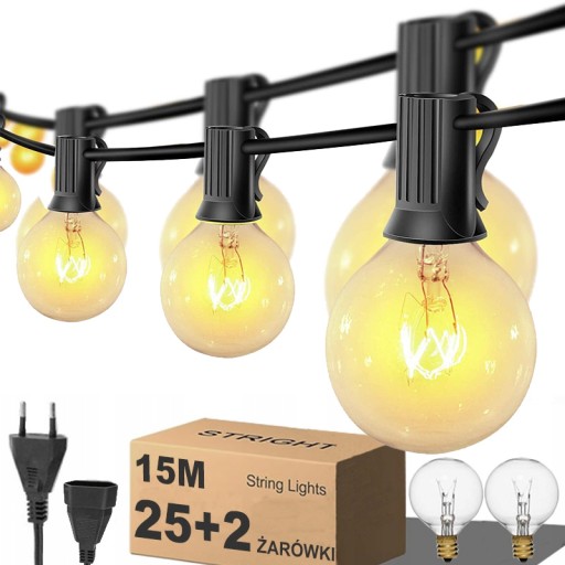 GIRLANDA DUŻE LAMPKI OGRODOWE ZEWNĘTRZNE PATIO BALKON TARAS KULE 15M 25SZT