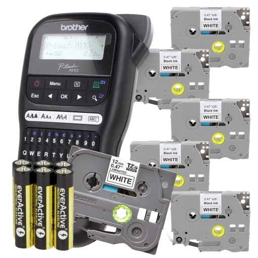 Zestaw drukarka Brother PT-H110 + 5x TZE-231 biał