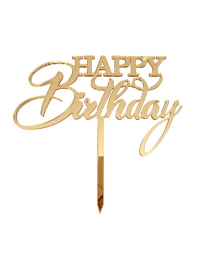 TOPPER NA TORT URODZINY HAPPY BIRTHDAY ZLOTY LUSTRZANY