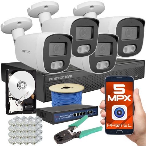 CYFROWE 4 KAMERY IP 5MEGA NA SKRĘTKĘ SWITCH POE