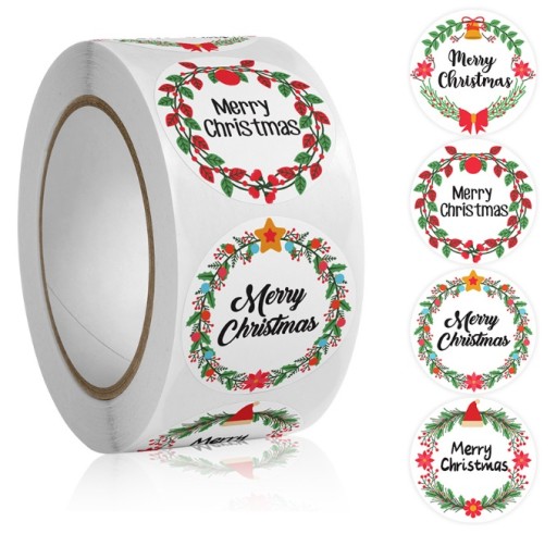 ŚWIĄTECZNE NAKLEJKI OKRĄGŁE 50szt MERRY CHRISTMAS ŚWIĘTA WESOŁYCH ŚWIĄT