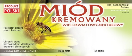 etykieta MIÓD KREMOWANY wielokwiatowy SŁOIK100 szt