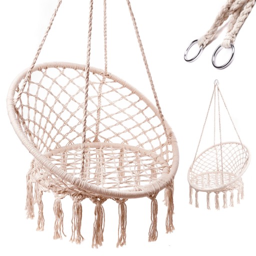 HUŚTAWKA FOTEL WISZĄCY BOCIANIE GNIAZDO BALKON TARAS ECRU 80CM 120KG