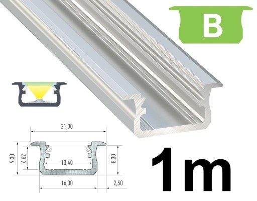 PROFIL ALUMINIOWY DO TAŚM LED 1M TYPU B SREBRNY
