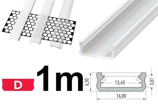 PROFIL DO TAŚM LED SCHODOWY D 1m + KLOSZ BIAŁY