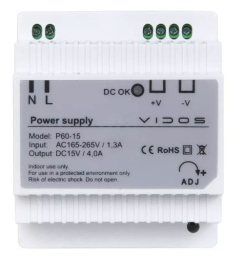 Zasilacz VIDOS P60/15 14,5V 4A na szynę DIN