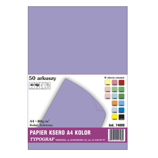PAPIER KSERO TYPOGRAF A4 80G FIOLETOWY