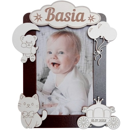 Ramka na zdjęcie 10x15 personalizowana z imieniem (z ozdobami i kotem)