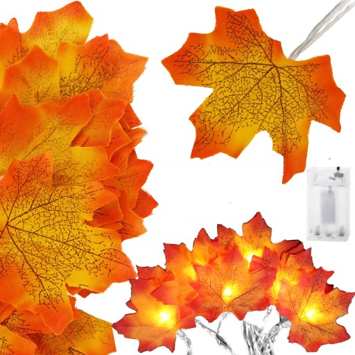 LAMPKI GIRLANDA NA HALLOWEEN OZDOBY 3 M 20 LED Z LIŚĆMI