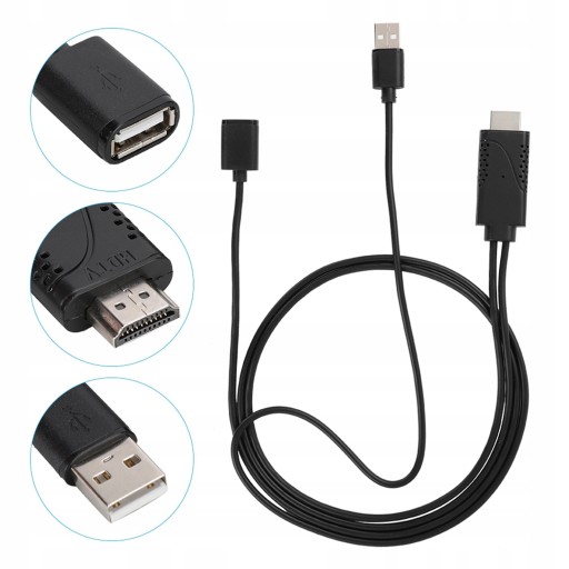 USB ŻEŃSKI NA HDMI MĘSKI KABEL 2 W 1 1080P 1M