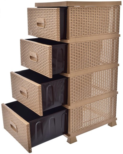 KOMODA RATTAN SZAFKA REGAŁ 4 SZUFLADY KOLORY DUŻA POJEMNIK ORGANIZER GARAŻU