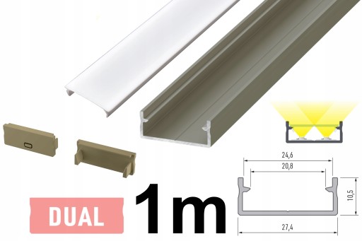 PROFIL LED NA 2 TAŚMY LED DUAL BRĄZOWY 1M ZESTAW