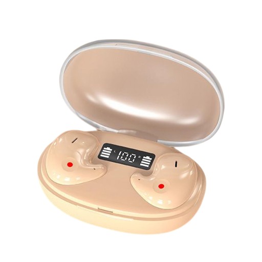 Lekkie słuchawki z mikrofonem i etui ładującym Dźwięk stereo LED w kolorze beżowym