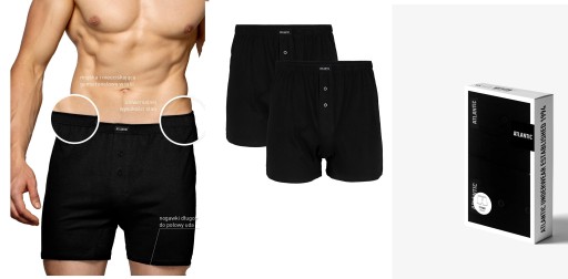 Bokserki bawełniane 100% ATLANTIC luźne 2BMB 003 *XXL* 2pak czarne