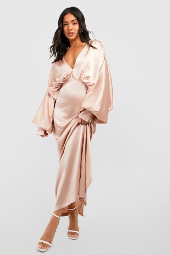 FC42209 *BOOHOO PETITE SATYNOWA SUKIENKA MAXI SZEROKIE RĘKAWY XL