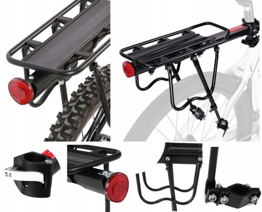 BAGAŻNIK ROWEROWY TYLNY ALUMINIOWY UCHWYT UNIWERSALNY MOCNY WYTRZYMAŁY 50KG