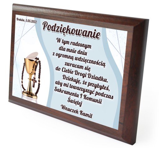 I Pierwsza Komunia Święta podziękowanie drewniane